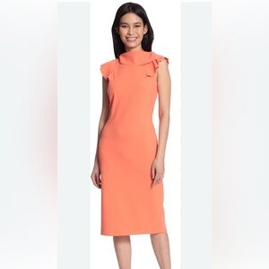 Maggy London‎ Orange Sheath Midi Dress Halter Neck
